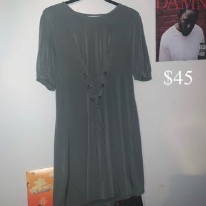 *WORN ONCE* KHAKI GREEN/GREY FRONT LACE UP DRESS